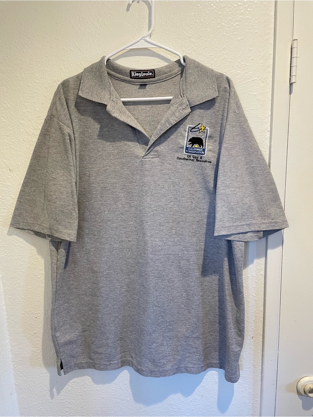 Vintage King Louie XL Gray Polo Shirt California Conservation DOGGR Oil Gas 🐻